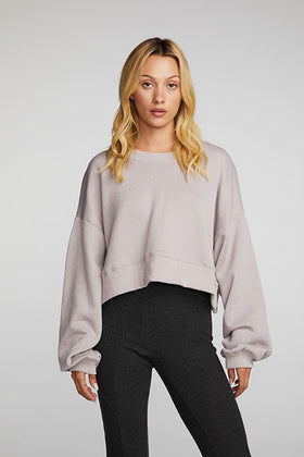 ZUMA COTTON TERRY CROPPED CREWNECK PULLOVER